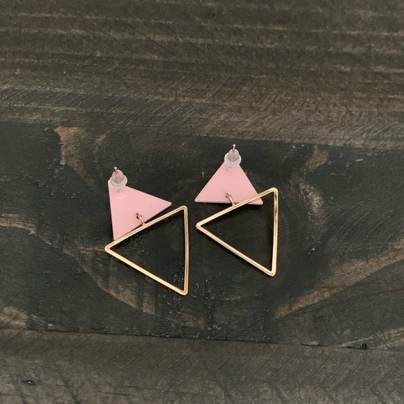 3/$15 Gold & Pink Triangle Earrings - Picture 2 of 3